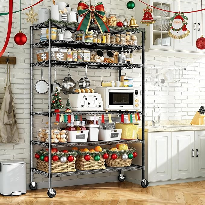 82" H X45 W X18 D Wire Shelving Unit, 6 Tier Adjustable Storage Shelves - Image 9
