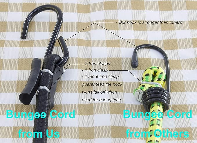 Bungee Cords with Hooks, 3/8 Inch Thick Round Bungee Cord Heavy Duty Strong - Image 4