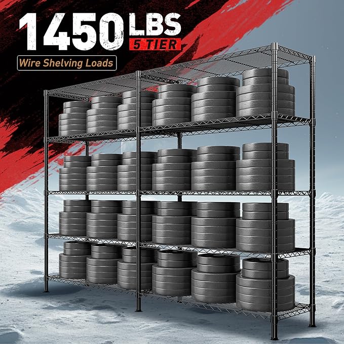 REIBII 1450LBS Shelves 5 Tier Metal Shelving Unit Storage Wire Shelving 58.1''W - Image 4