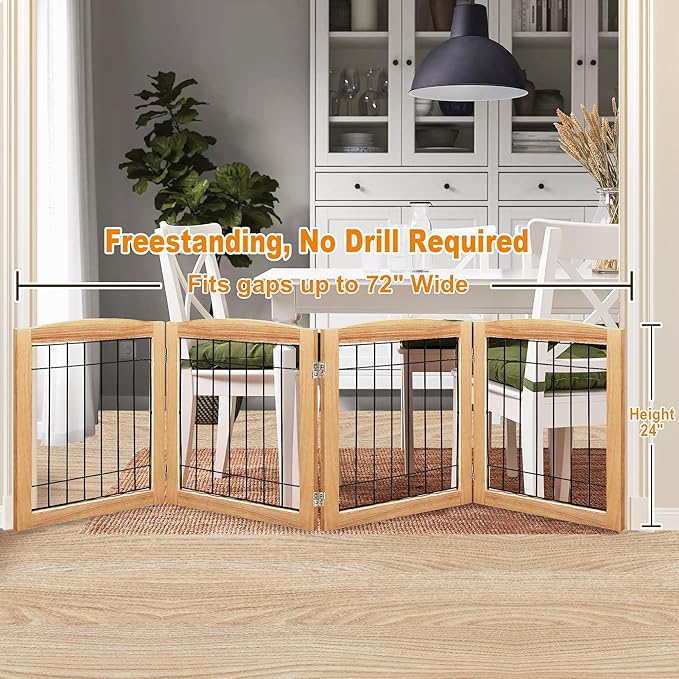 LZRS 4-Panel Extra-Wide Wooden Freestanding Dog Gate: Foldable Solid Wood and - Image 2