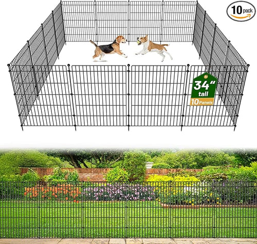 10 Panels No Dig Garden Fence Animal Barrier, 34in × 22.5ft Decorative Metal by OutdoorFence