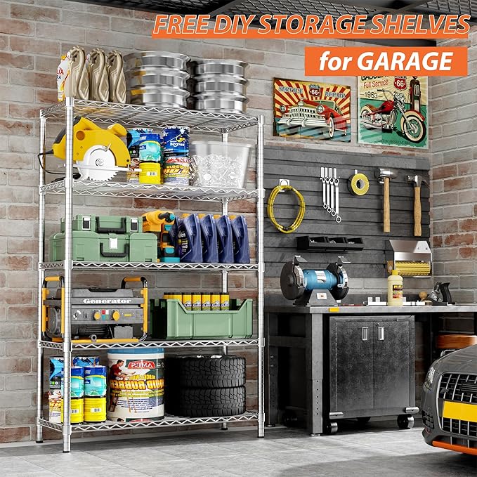 Storage Shelves Heavy Duty, 5-Tier Adjustable Metal Industrial Utility Shelf - Image 6