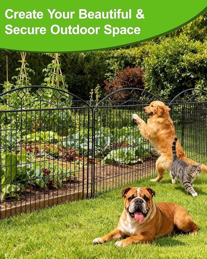 48in Extra Tall Garden Fence, 10-Panel Metal Animal Barrier, 24ft Long No Dig - Image 2