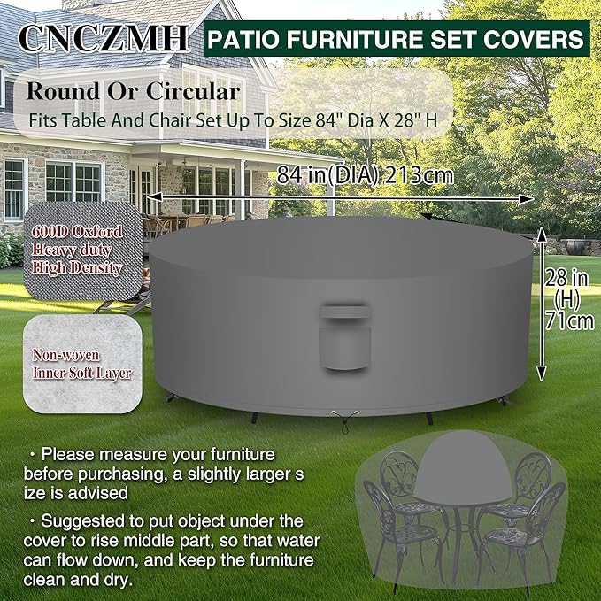 Heavy Duty Patio Furniture Covers Waterproof, 600D Round Outdoor Furniture - Image 2