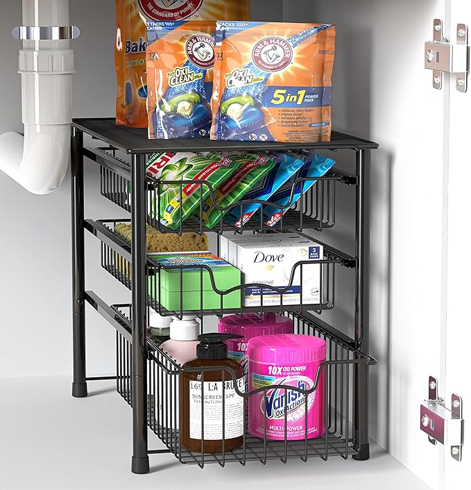 Simple Houseware 3-Tier Stackable Sliding Basket Storage Organizer Drawer - Image 4