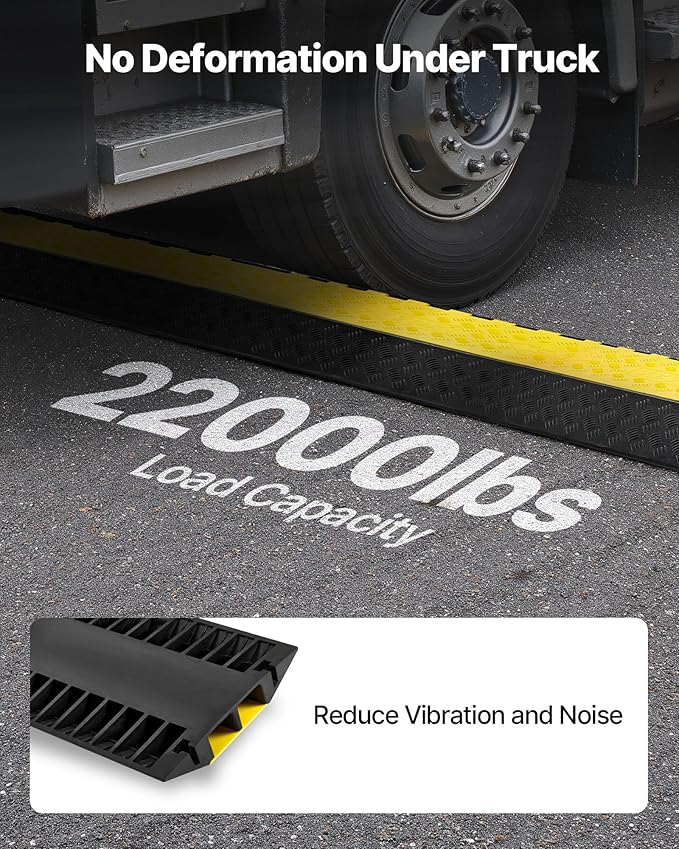 VEVOR Rubber Cable Protector Ramp, 2 Channel Heavy Duty Rubber Cord Hose Wire - Image 3