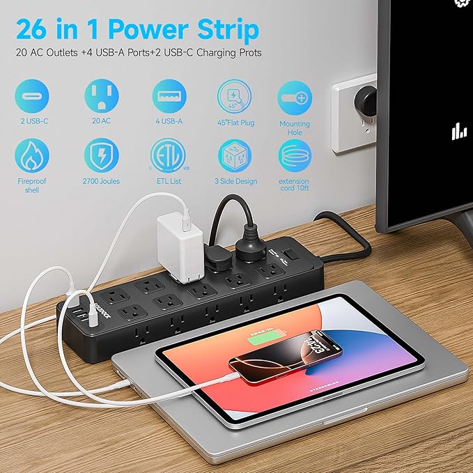 Power Strip Surge Protector Flat Plug - Image 2