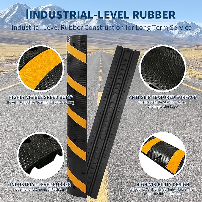 2 Pack 6FT Speed Bumps for Road, Heavy Duty 25, 000 Lbs Capacity Traffic Rubber - Image 7