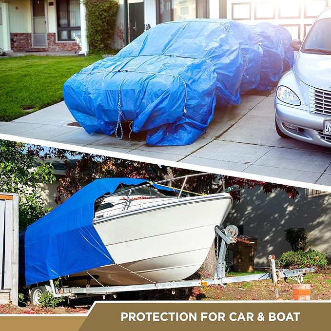 ATERET Multi-Purpose Blue Tarp Cover I Waterproof, 5-Mil Thick Plastic Poly - Image 4
