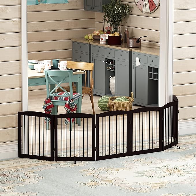 Freestanding Pet Gate for Dogs, Foldable Wooden Dog Gate for House, Extra Wide - Image 8