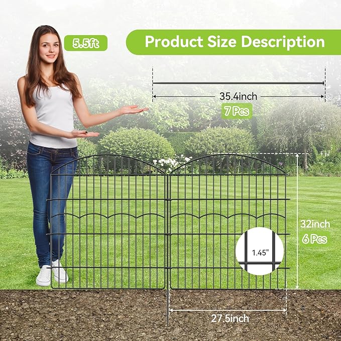 Decorative Garden Fence 6 Panels 6 Panels 13.4 ft×32in Metal Garden Fences - Image 2