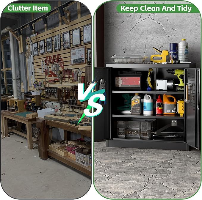 Metal Storage Cabinet with Lock, Lockable Metal Garage Cabinet with Pegboards - Image 7