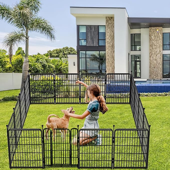 Garden Fence with Gate 32 in×26.6 Ft 12 Panels, Heavy Duty Iron Animal Barrier - Image 6