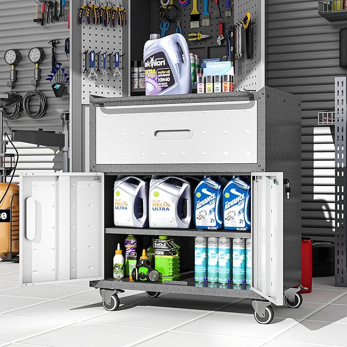 Metal Garage Storage Cabinet on Wheels, Lockable Rolling Tool Cabinet - Image 5