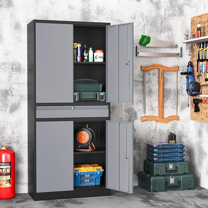Metal Storage Cabinet with with Drawer, Garage Storage Cabinet with Locking - Image 7