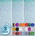 3 Pack 3.3x8.2 Feet Neon Iridescent Foil Fringe Backdrop Curtains, Tinsel by Voircoloria
