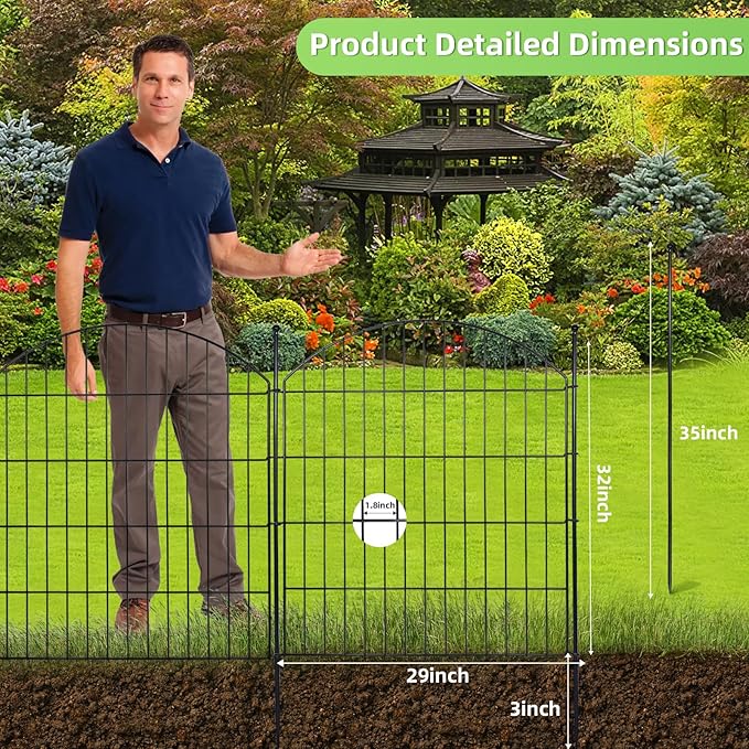 Decorative Garden Fence 32in x12ft, 5 Pack No Dig Fence Animal Barrier - Image 2