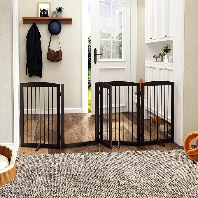 Freestanding Dog Gates with Door Walk Through, 80 inch Wide Gates Indoor - Image 2