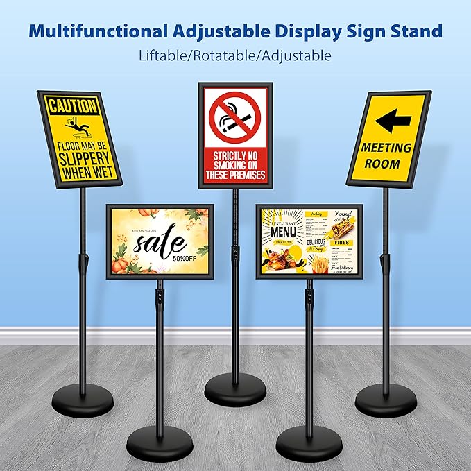 6Packs 11x17 Inch Adjustable Pedestal Poster Sign Stand, Heavy Duty Floor - Image 2