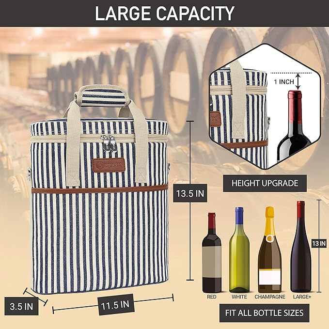 Opux 3-Bottle Wine Carrier Tote, Insulated Leakproof Cooler Bag, Portable Wine - Image 3
