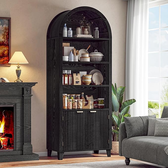 79.9" Tall Arched Pantry Cabinet, 6-Tier Kitchen Pantry Cabinet - Image 7