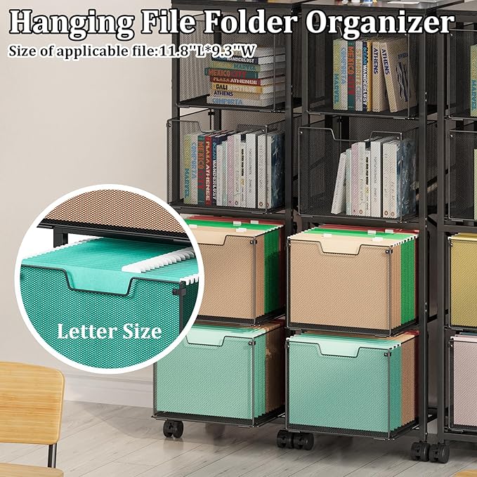 4 Drawers File Cabinet, Vertical Filing Cabinets, Rolling File Cart, Hanging - Image 5