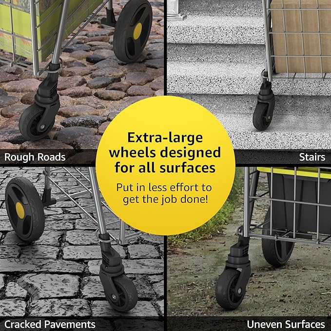 Shopping Cart w/Waterproof Basket Liner & 360° Swivel Wheels | Foldable - Image 5