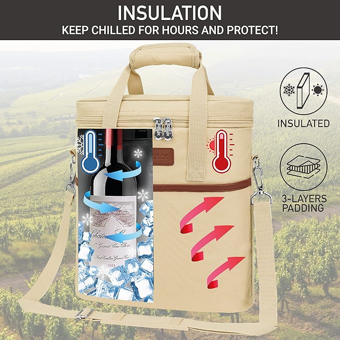 Opux 3 Bottle Insulated Leakproof Wine Cooler Bag, Tote - Image 2