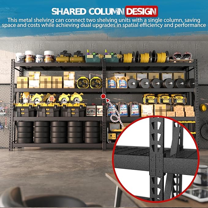 8000LBS 91 "W x 24 "D x 87 "H Storage Shelves, 4-Tier Adjustable Metal Shelving - Image 9