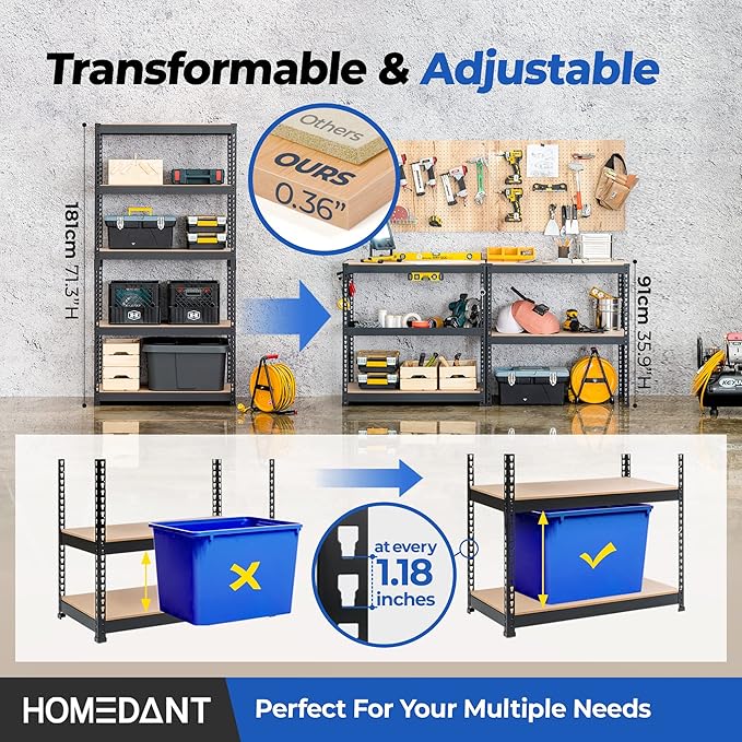 HOMEDANT 5-Tier Laminated Boltless Heavy Duty Metal Shelving Unit Adjustable - Image 2