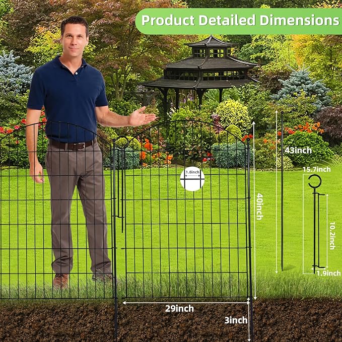 Decorative Garden Fence 40in x12ft, 5 Pack No Dig Fence Animal Barrier - Image 2