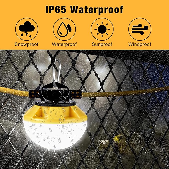 3-Prong 100FT Construction String Lights, IP65 Waterproof ETL Certified String - Image 4
