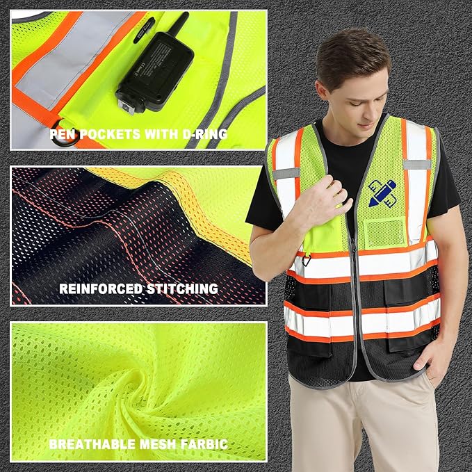 BeautyWill Custom Mesh Safety Vest Customized Logo Class2 High Visibility - Image 2