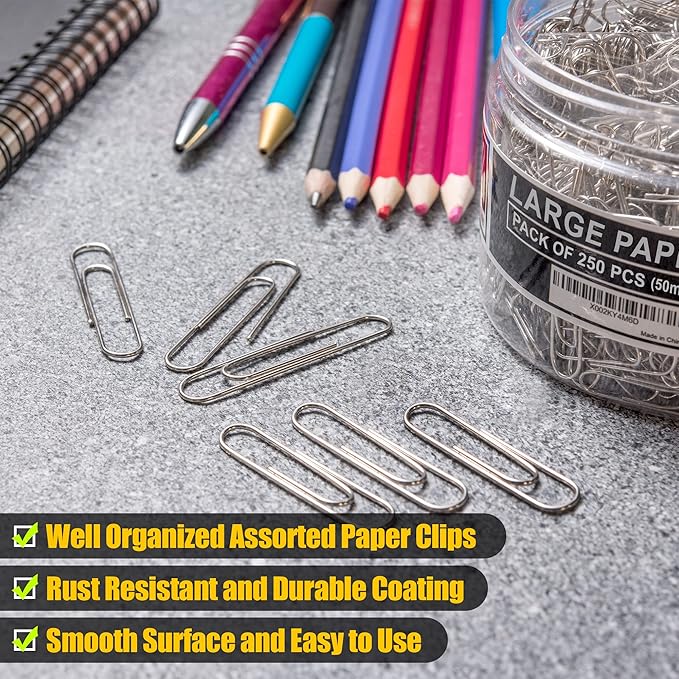 250 Large Paper Clips Smooth, Jumbo Paper Clips - Image 4