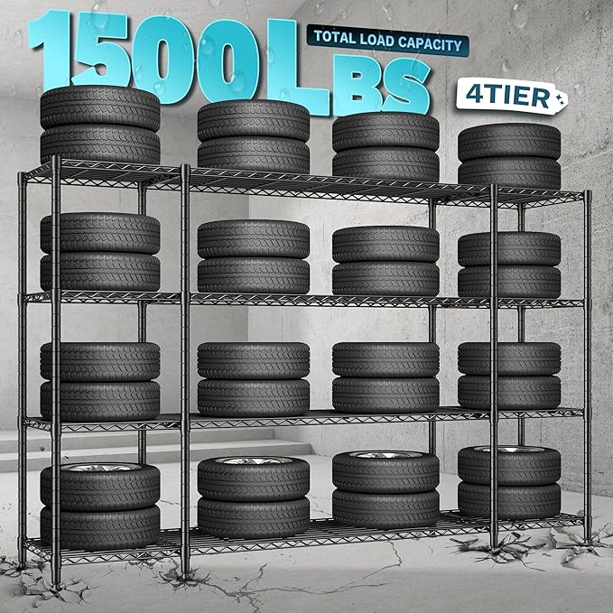 REIBII 78.4''W Wire Shelving Garage Shelving Unit Load 1500LBS, 4 Tier Metal - Image 5