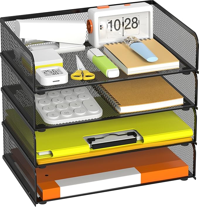 YINGHUA 4-Pack Metal Mesh Stackable Paper Letter Trays Organizer by Unknown