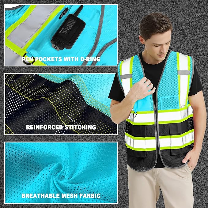 BeautyWill Custom Logo Safety Vest Class 2 High Visibility Reflective Vest - Image 2