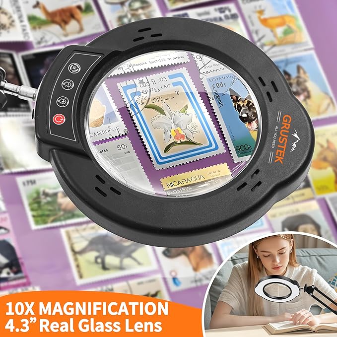 10X Magnifying Glass with Light and Clamp, 5 Color Stepless Dimmable Modes 84 - Image 4