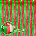 3 Pack 3.3x8.2 Feet Red and Green Foil Fringe Backdrop Curtains, Tinsel by Voircoloria