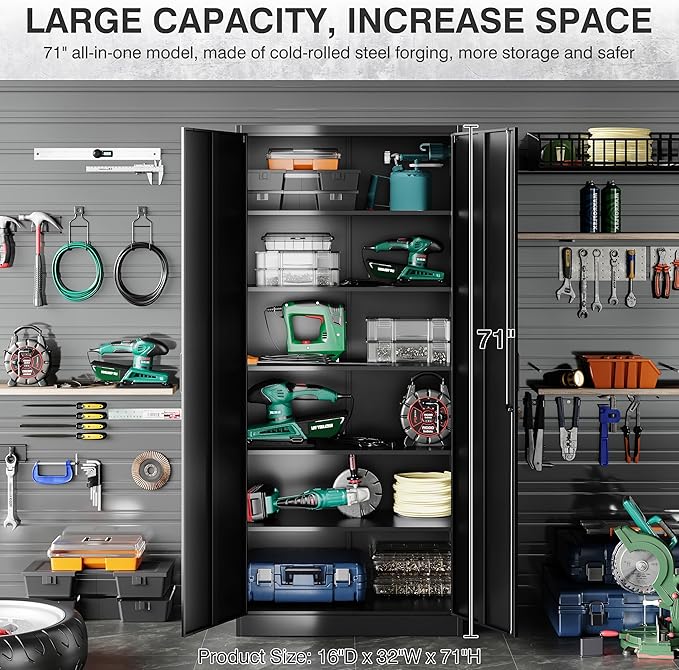 Metal Storage Cabinet with 2 Doors and 6 Shelves, Locking File Cabinet - Image 9