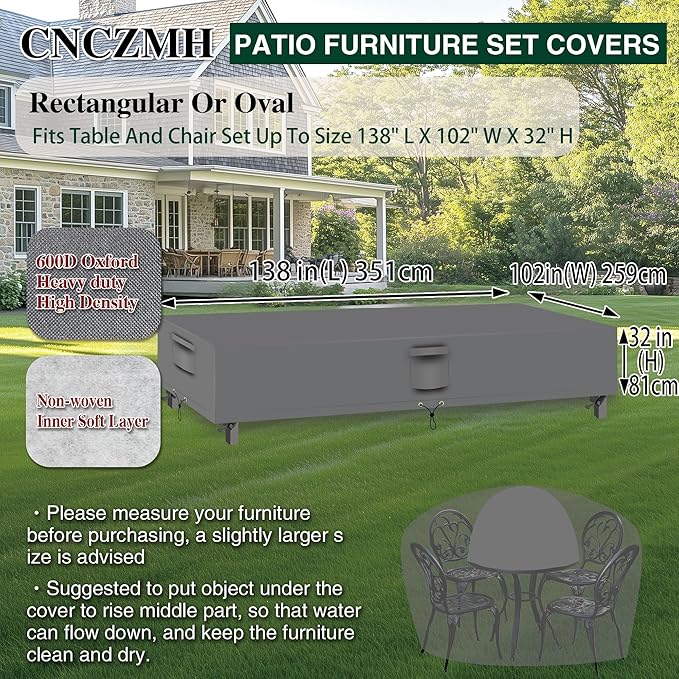 Heavy Duty Patio Furniture Covers Waterproof, 600D Outdoor Furniture Cover - Image 2
