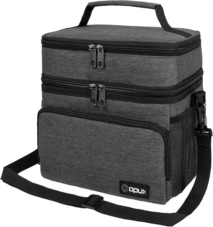 opux Insulated Lunch Bag for Men Women, Large Dual Compartment Cooler Bag by OPUX