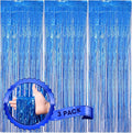 3 Pack 3.3 x 8.2 ft Laser Blue Foil Fringe Backdrop Curtains, Tinsel Streamers by Voircoloria