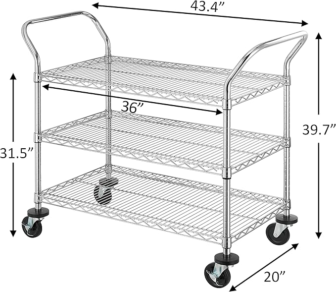 Finnhomy 3-Tier Commercial Grade Rolling Cart, Heavy Duty Utility Cart - Image 4