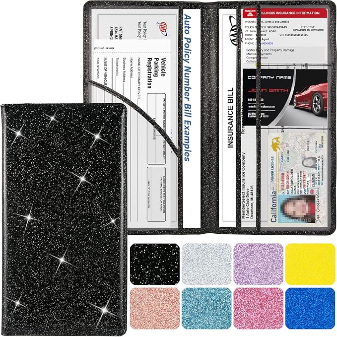 Car Registration and Insurance Holder, Leather Magnetic Shut Vehicle Glove Box by Srandme