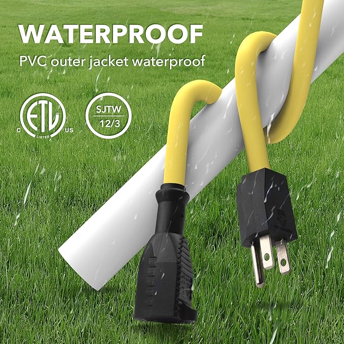 BN-LINK 10ft Outdoor Extension Cord, 12/3 SJTW Heavy Duty Power Cord, 3-Prong - Image 5