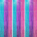 3 Pack 3.3 x 8.2 ft Blue Purple Pink Foil Fringe Backdrop Curtains, Tinsel by Voircoloria