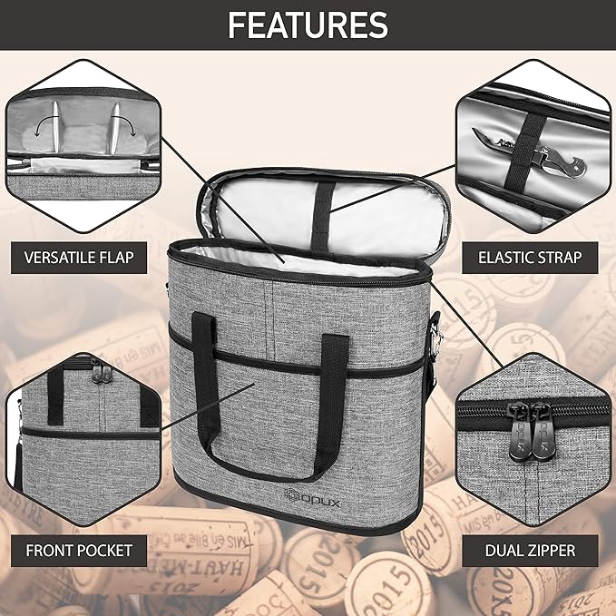 opux 3 Bottle Wine Carrier Tote, Insulated Leakproof Wine Cooler Bag, Wine - Image 4