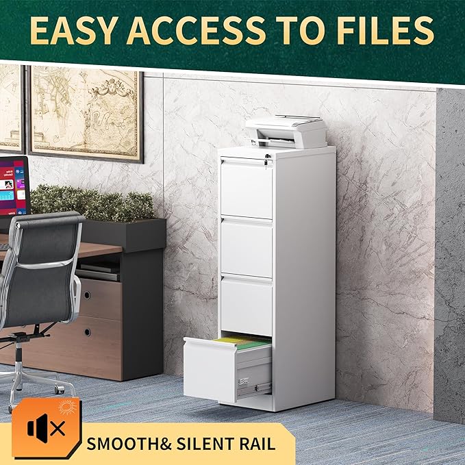 4 Drawer File Cabinet with Lock, Steel Vertical Filing Storage Cabinet - Image 7