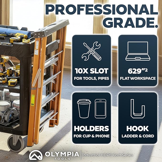 Olympia Tools Heavy Duty Utility Work Cart | 2 in 1 Convertible 3 Shelf to Flat - Image 7